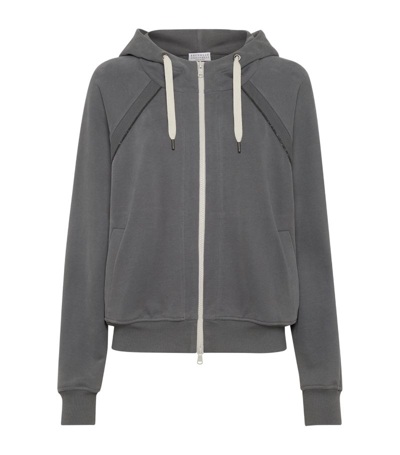 Brunello Cucinelli Women's Cotton Smooth French Terry Hooded Sweatshirt In Grey