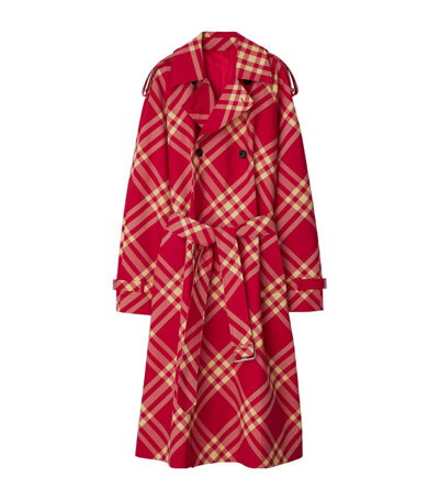 Burberry Check-pattern Cotton Trench Coat In Red