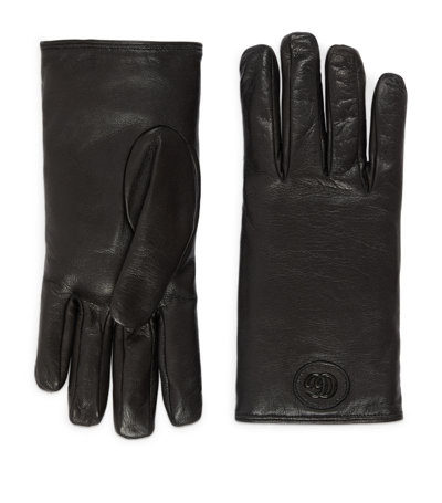 Gucci Leather Gg Gloves In Black