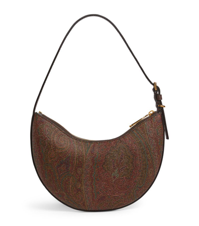 Etro Small Leather Paisley Shoulder Bag In Brown