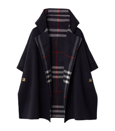 Burberry Reversible Hooded Cashmere Cape In Blue