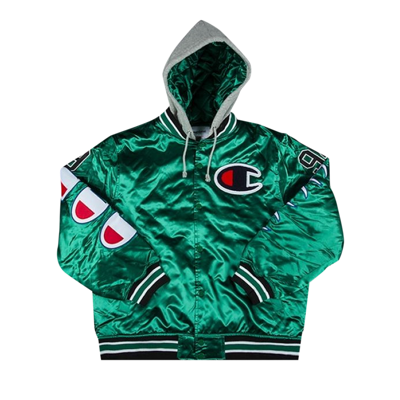 Pre-owned Supreme X Champion Hooded Satin Varsity Jacket 'kelly Green'
