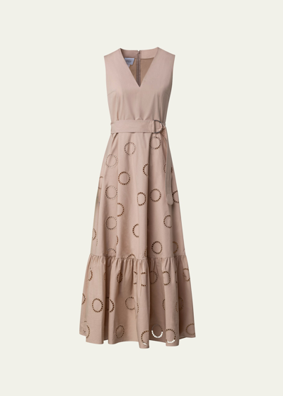 Akris Punto Circle Eyelet-embroidered Tiered Midi Dress In Beige