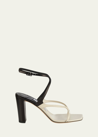 JIMMY CHOO AZIE BICOLOR ANKLE-STRAP SANDALS