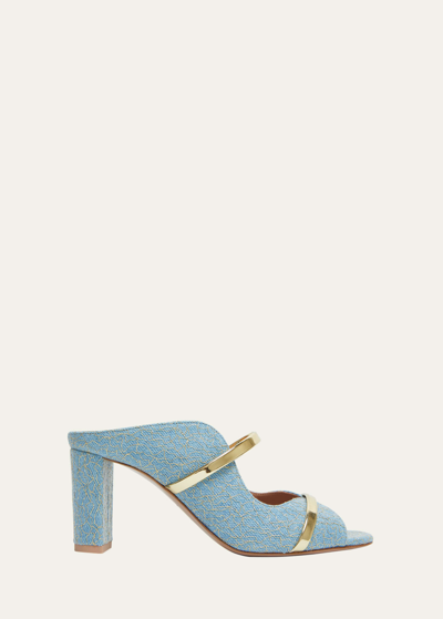 Malone Souliers Norah Denim Two-band Slide Sandals In Platino Platino