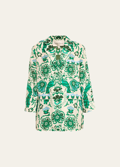 Cara Cara Venezia Floral Silk-blend Twill Jacket In Peacock Turtledov