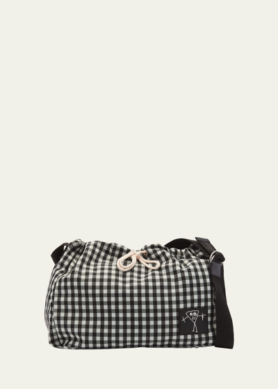 Plan C Medium Check Drawstring Shopping Crossbody Bag In Qun08 Check Black