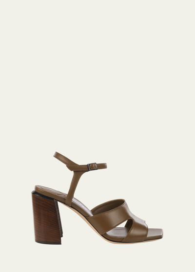 Jimmy Choo Ellison Leather Ankle-strap Sandals In Caper Green