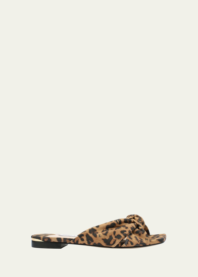 Jimmy Choo Avenue Leopard Crisscross Flat Slide Sandals In Braun