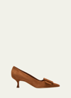 Manolo Blahnik Maysale Suede Buckle Pumps In Medium Brown