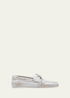 Miu Miu Leather Lace-up Moccasins In Bianco