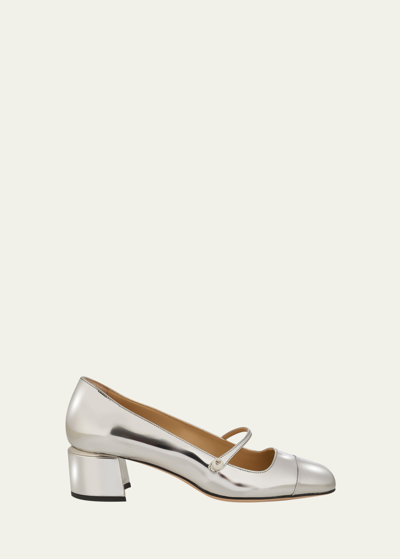 Jimmy Choo Elisa Metallic Mary Jane Pumps In Silver