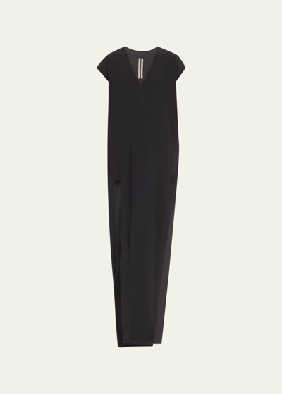 Rick Owens Arrowhead Cutout V-neck Maxi Dress In Black