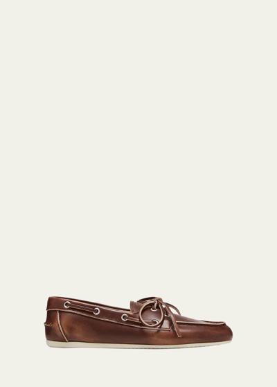 Miu Miu Leather Lace-up Moccasins In Cannella