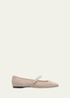 Jimmy Choo Suede Leather Ballerina Flats With Pearl In Ballt Pnk/white