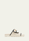 Miu Miu Bicolor Crochet Grip Slide Sandals In Avorio Nero