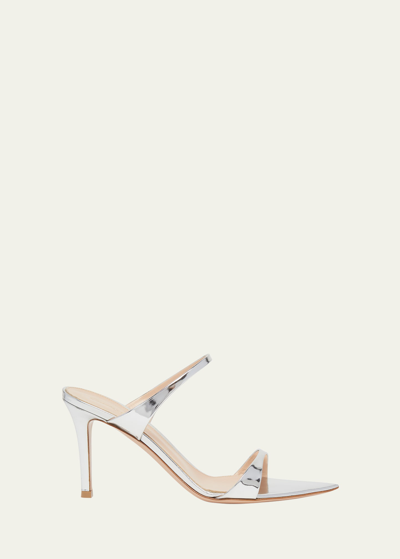 Gianvito Rossi Mirror Leather Dual-band Slide Sandals In Argento