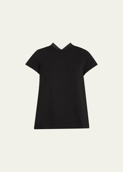 Sacai Pleated-back Knit Tee In Black