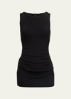 Norma Kamali Pickleball Ruched Stretch-jersey Mini Dress In Black