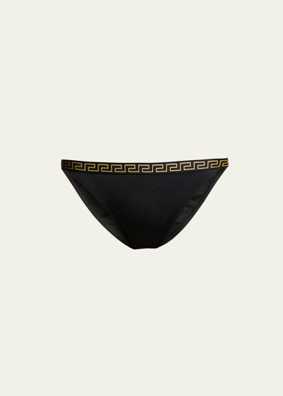 Versace Greca Low-rise Bikini Bottoms In Black