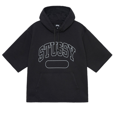 Pre-owned Stussy Short-sleeve Boxy Cropped Hoodie 'black'