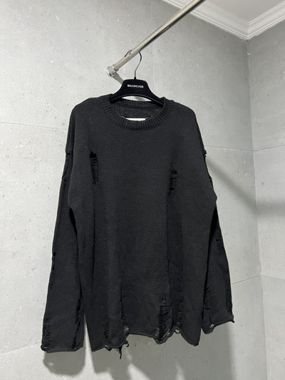 Pre-owned Maison Margiela X Vintage Maison Margiela Thermal Distress Knit Sweater In Black