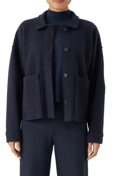 Eileen Fisher Women's Classic Collar Wool Boxy Jacket In Nocturnal