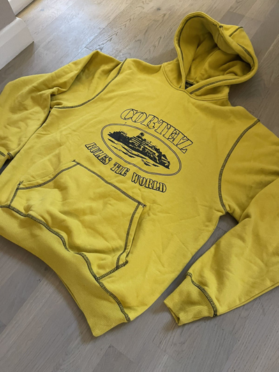 Pre-owned Corteiz Hoodie Sizes Shown In Photos By Real Tape Measure In Yellow