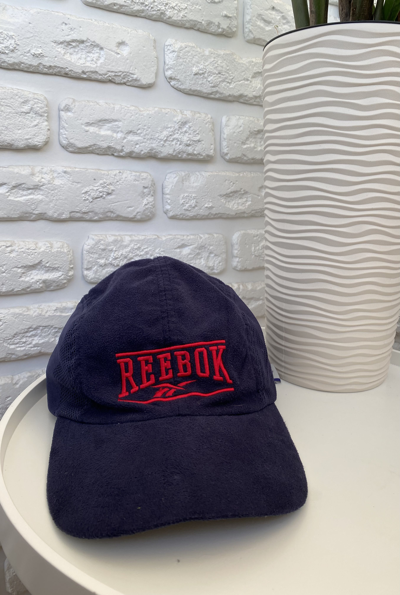 Pre-owned Reebok X Vintage Reebok Velour Big Logo Cap Hat In Navy