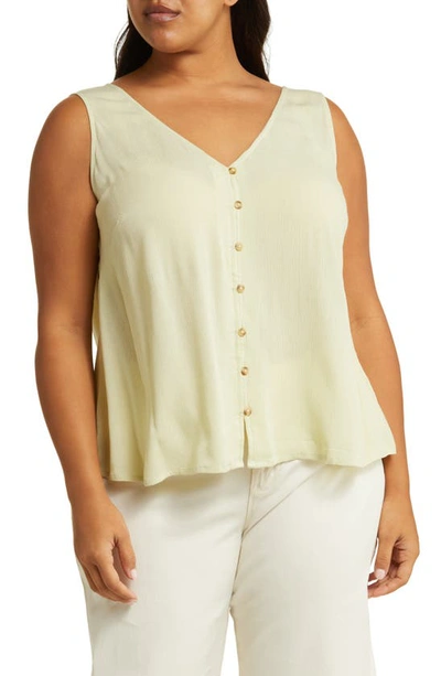 Asos Design Curve V-neck Crinkle Tank Top With Horn Buttons In Sage Green