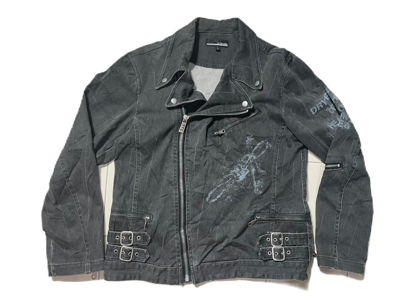 Pre-owned In The Attic X Seditionaries In The Attic Bondage Punk Denim Jacket In Dark Grey Or Charcoal