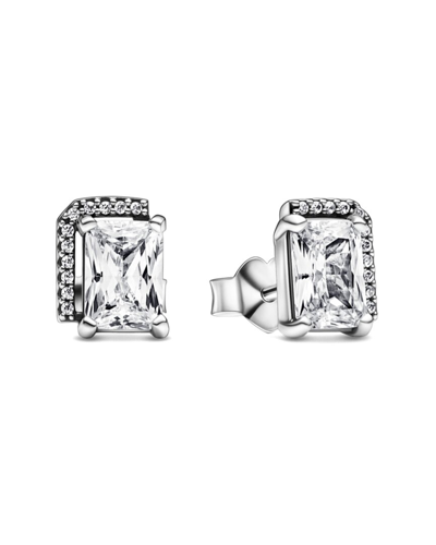 Pandora Timeless Silver Cz Rectangle Earrings In Metallic