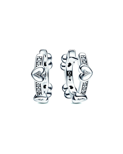 Pandora Moments Silver Cz Radiant Sparkling Hearts Earrings In Metallic