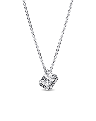 Pandora Timeless Silver Cz Rectangle Necklace In Metallic