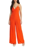 Topshop Cami Jacquard Jumpsuit In Red In Red