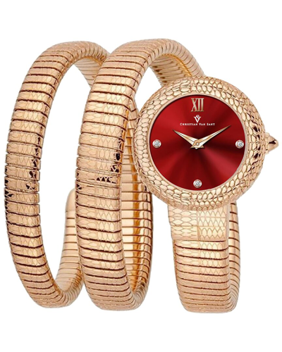 Christian Van Sant Women's Naga Red Dial Watch In Red   / Gold Tone / Rose / Rose Gold Tone