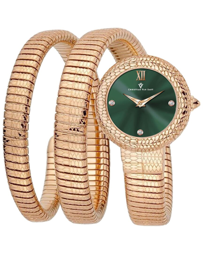 Christian Van Sant Women's Naga Green Dial Watch In Gold Tone / Green / Rose / Rose Gold Tone