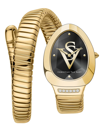 Christian Van Sant Women's Naga Black Dial Watch In Black / Gold Tone / Yellow