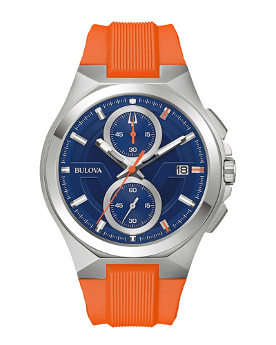 Bulova Men's Chronograph Marc Anthony Maquina Orange Silicone Strap Watch 46mm In Blue / Orange