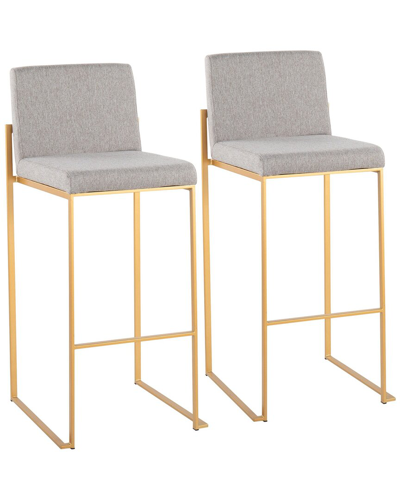 Lumisource Fuji High Back Barstool - Set Of 2 Grey In Gold