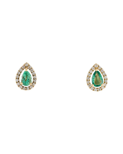 Gemstones 14k 0.73 Ct. Tw. Diamond & Emerald Halo Studs