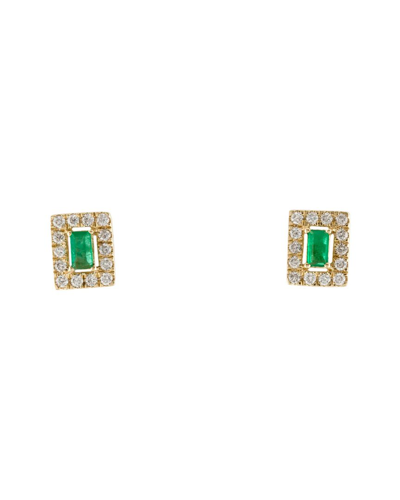 Gemstones 14k 0.47 Ct. Tw. Diamond & Emerald Halo Studs In Green
