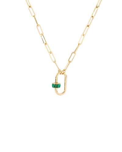Gemstones 14k 2.60 Ct. Tw. Emerald Carabiner Necklace In Gray