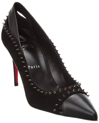 Christian Louboutin Duvette Spikes 85 Leather & Suede Pump In Black