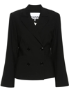Ganni Doppelreihiger Blazer Aus Webstoff In Black