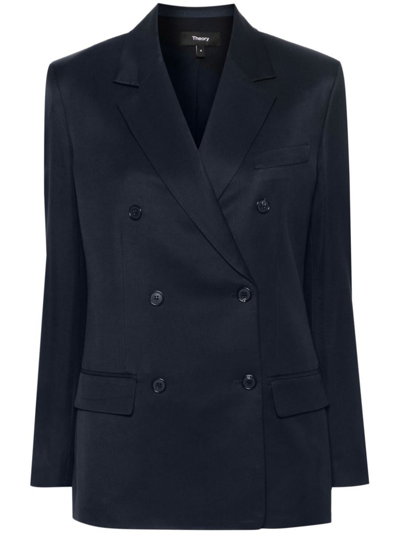 Theory Double-breasted Twill Blazer In Xlv Nocturne Navy