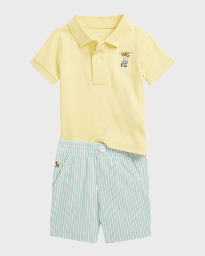 Ralph Lauren Kids' Boy's Interlock Short-sleeve Golf Shirt And Shorts, 3m-24m In Wickett Yellow