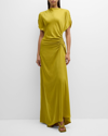 A.l.c Nadia Ruched Petal-sleeve Gown In Cactus Blo