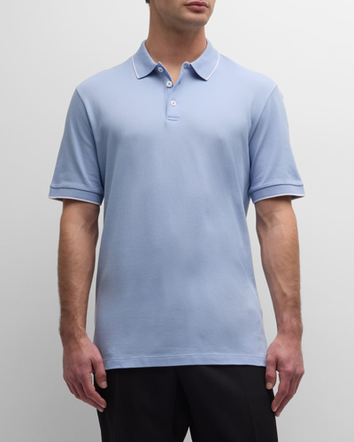 Giorgio Armani Men's Tipped Polo Shirt In Pastel Blue