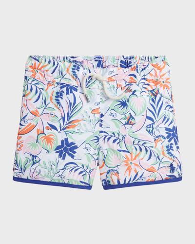 Ralph Lauren Kids' Boy's Tropical Printed Briggs Swim Trunks In Blue